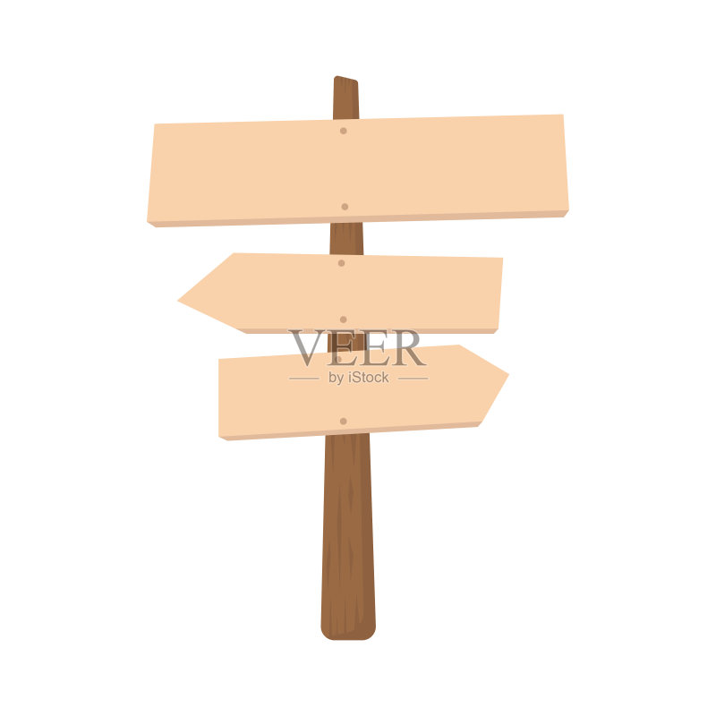 木制路标图标。彩色剪影。垂直视图。矢量扁平简约图形插图。白色背景上的独立对象。隔离图标素材