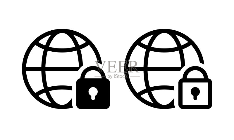 带挂锁图标的地球:网络安全锁图标素材