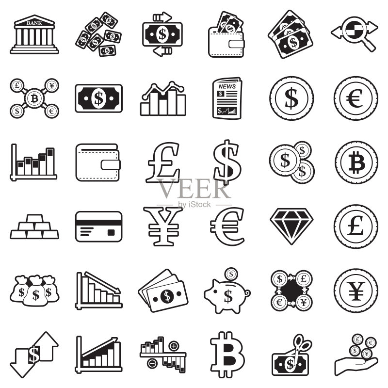 货币图标,线性填充设计,矢量图图标素材