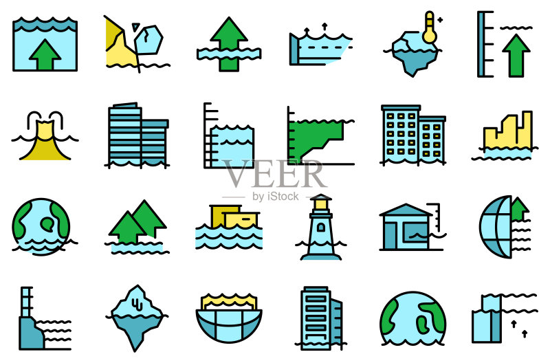海平面上升图标矢量图集图标素材