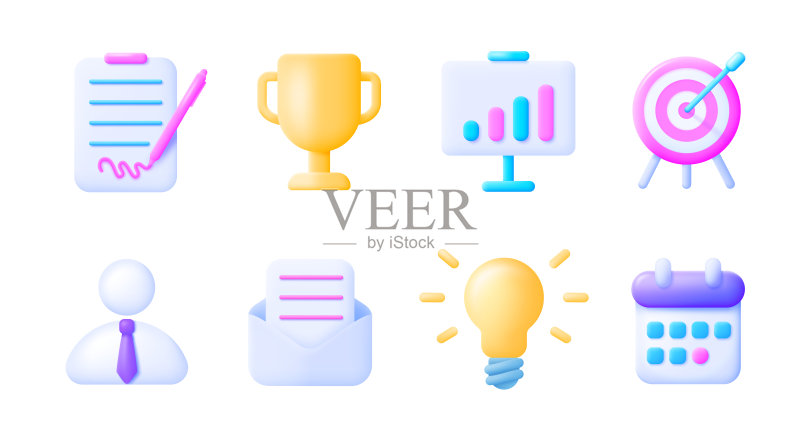 白色背景上的3D风格商务图标,商业策略,创意设计,获奖者,用于任何目的的精彩商务图标设计,3D矢量图图标素材