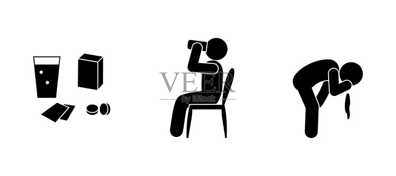 男子服药,中毒症状和治疗,洗胃简笔画图标,简单矢量图图标素材