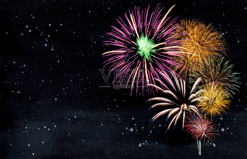 烟花在星空背景与复制空间正版图片素材