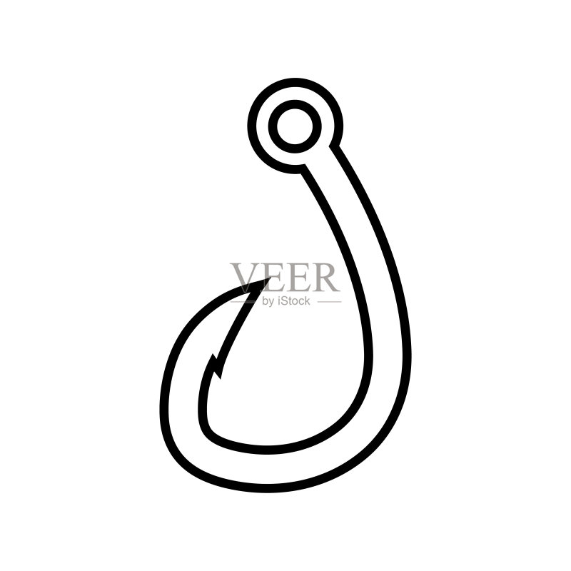 白色背景的鱼钩线条图标矢量标志图标素材