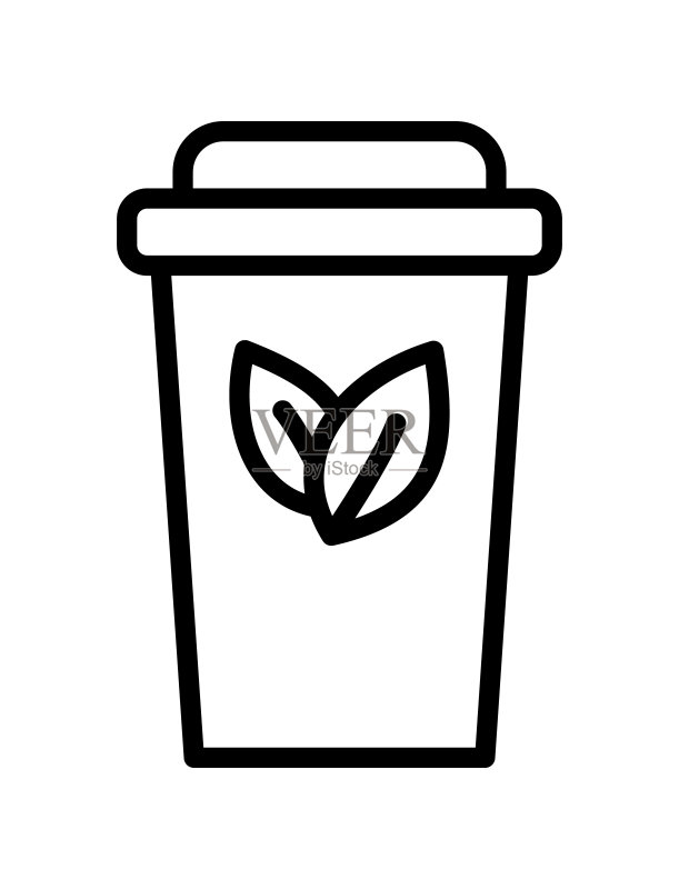 冬季饮品细线图标:茶、可可和卡布奇诺图标素材