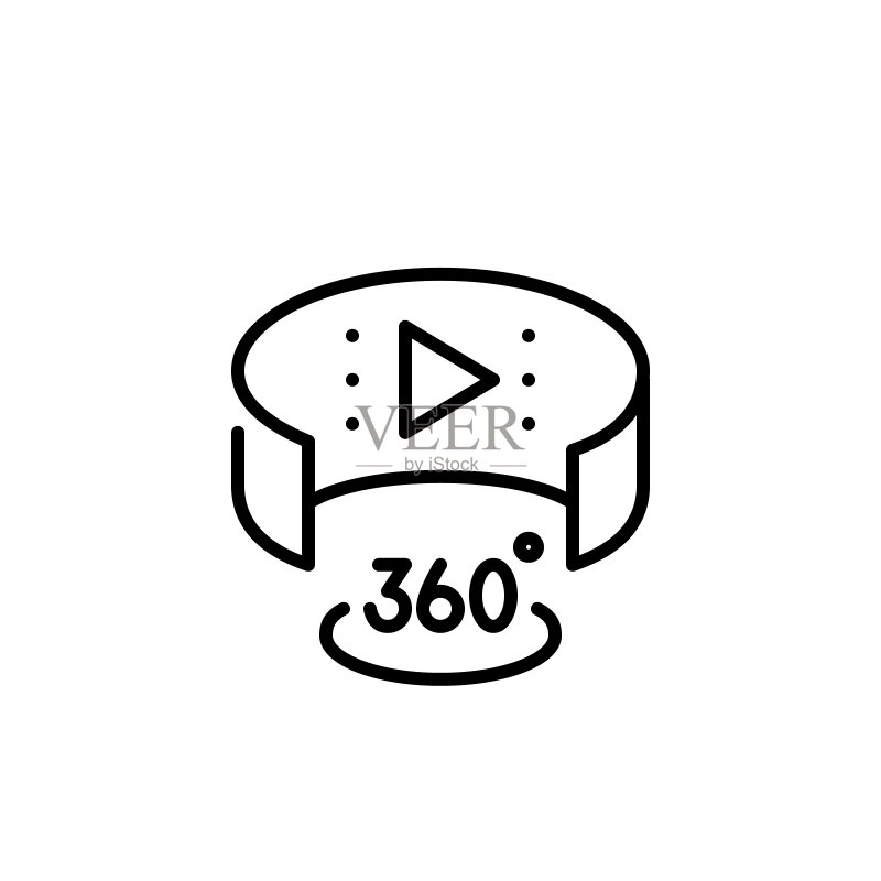 360度全景视频(像素完美、可编辑描边图标)图标素材