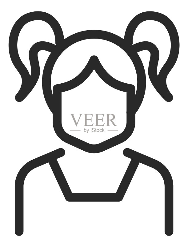 少女头像图标:线条风格的年轻女性头像图标素材