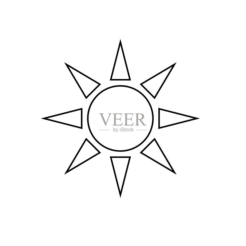 黑色亮度控制线性图标。太阳轮廓符号。用于:插图、徽标、移动设备、应用程序、标志、设计、网页、开发、网站、UI、UX、GUI。矢量EPS 10图标素材