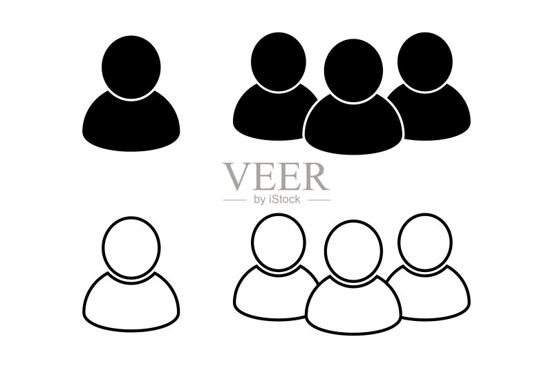 用户icon和人物线条icon,团队icon,群组icon,轮廓和实体矢量插图,线性图示独立呈现图标素材
