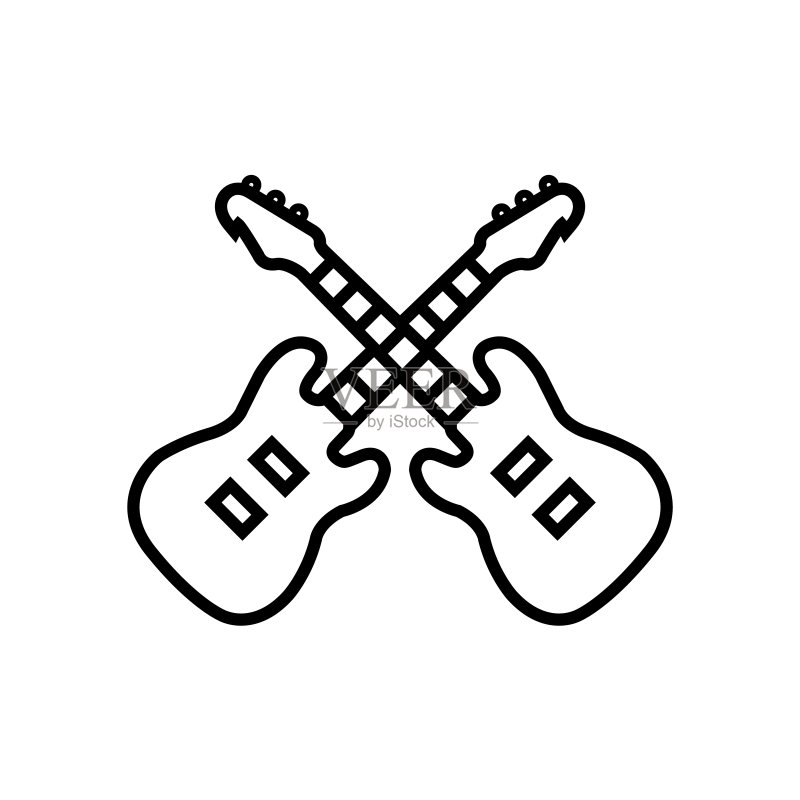 吉他线性图标,精美矢量标志,白色背景图标素材