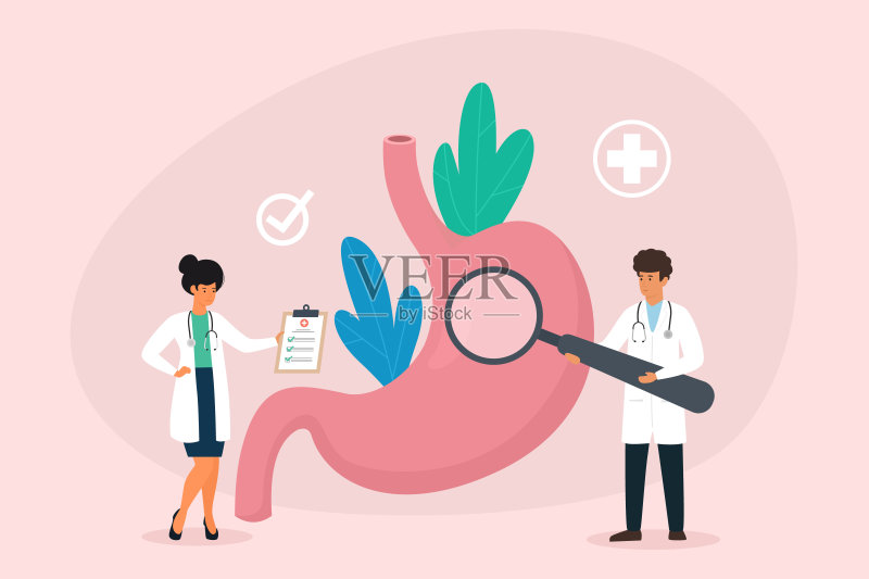 胃癌治疗的概念。胃肠病学。健康的生活方式。医生诊断为胃病。正版插画素材