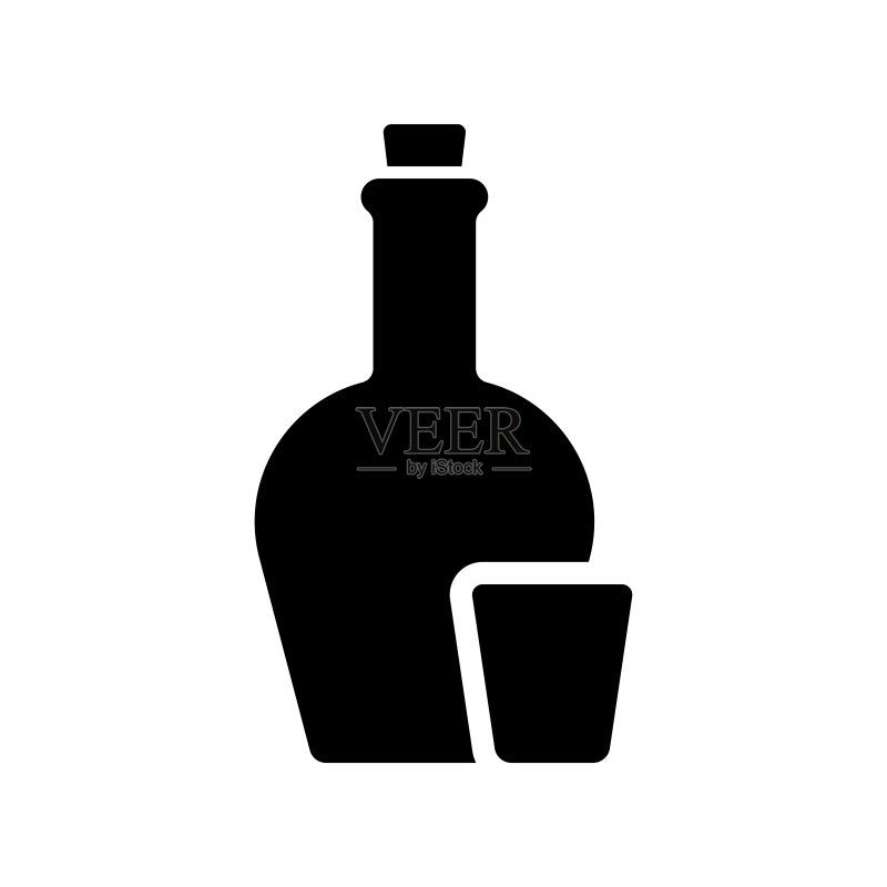 酒瓶和酒杯图标黑色剪影图标素材