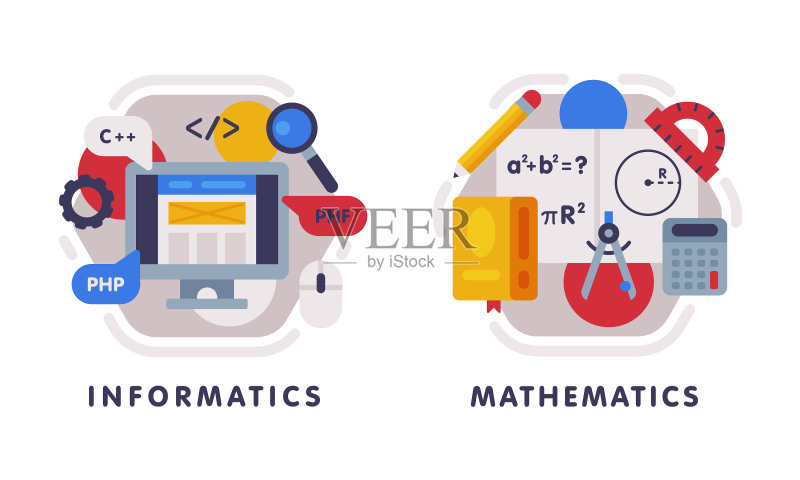 带有文字说明的学校教育组合图标素材
