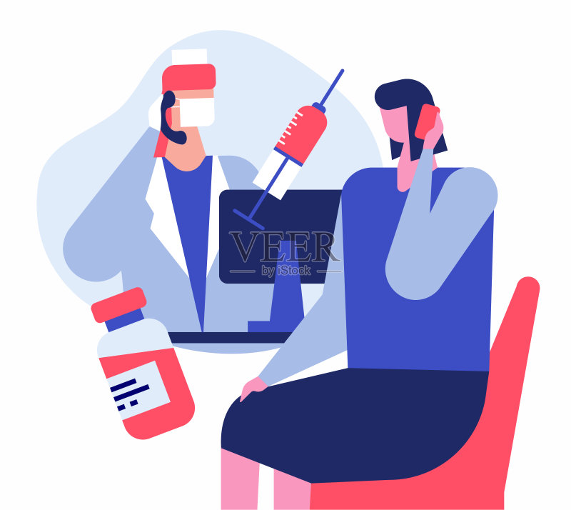 电话咨询-现代丰富多彩的平面设计风格插图正版插画素材