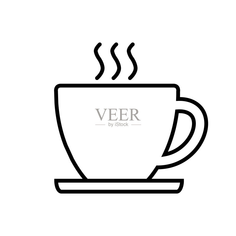 咖啡杯线条图标,矢量轮廓logo,白色背景图标素材