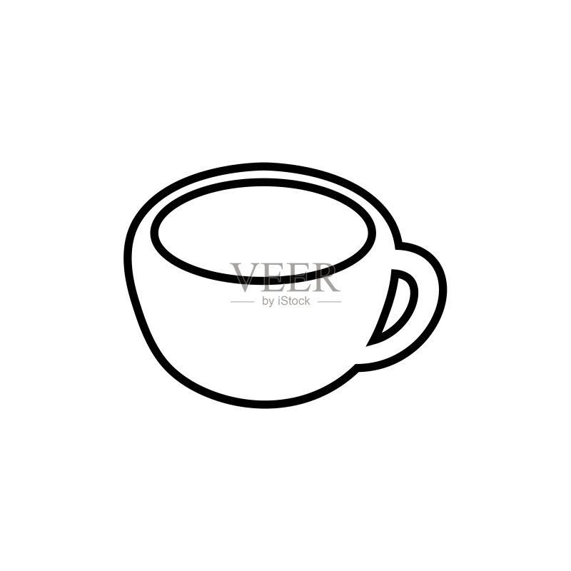 咖啡杯线条图标,矢量轮廓logo,白色背景图标素材
