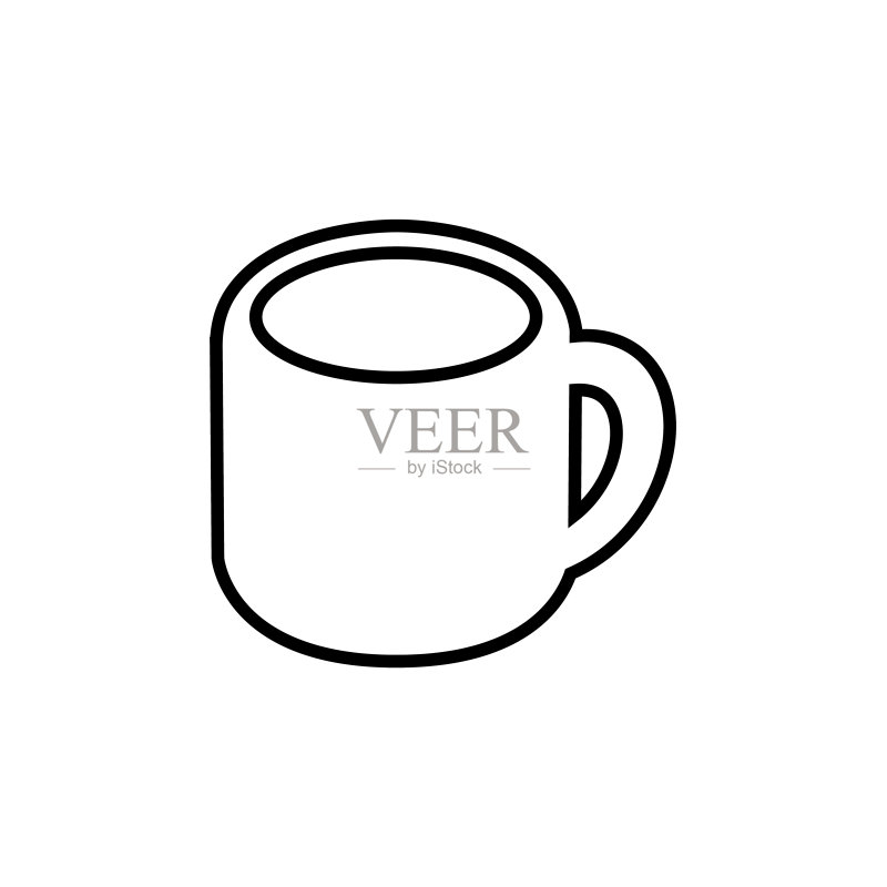 咖啡杯线条图标,矢量轮廓logo,白色背景图标素材