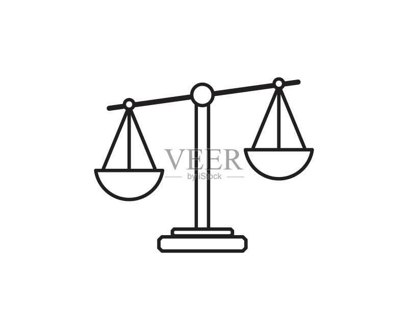 白色背景上的天平图标:公正律师的象征矢量图图标素材