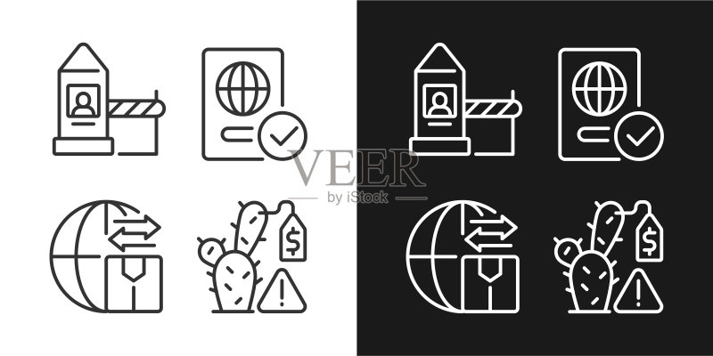 深色和浅色模式的边界控制措施线性图标集图标素材
