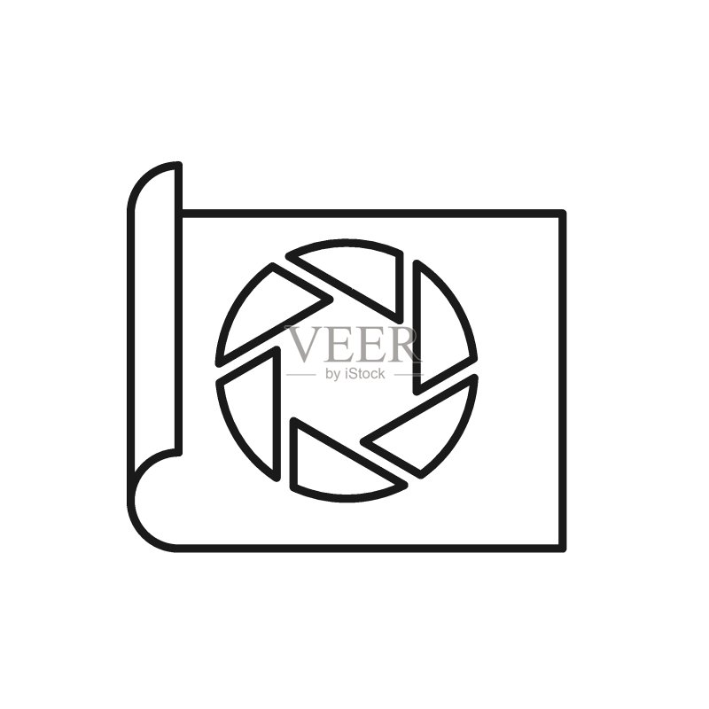 纸张上的镜头叶片轮廓矢量图,适用于网页、网站、商店、社交网络。可编辑笔画的线性图标图标素材