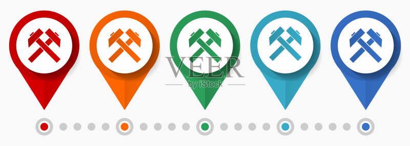 采矿工业概念矢量图标集扁平设计指针信息图表模板图标素材