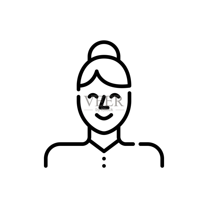 线条艺术头像图标:微笑的专业年轻女子,像素完美可编辑图标素材