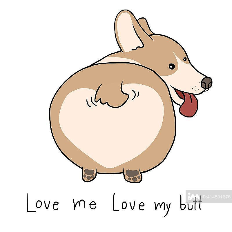 “爱我就爱我的屁股”可爱柯基犬卡通矢量插画插画图片素材