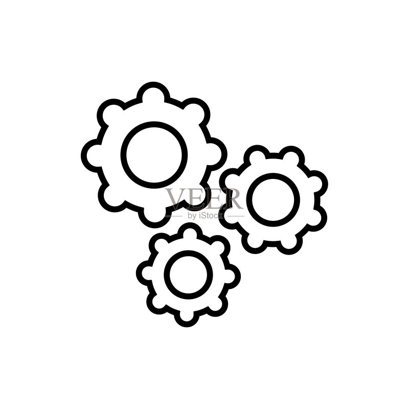 齿轮线条图标,矢量轮廓logo,白色背景图标素材