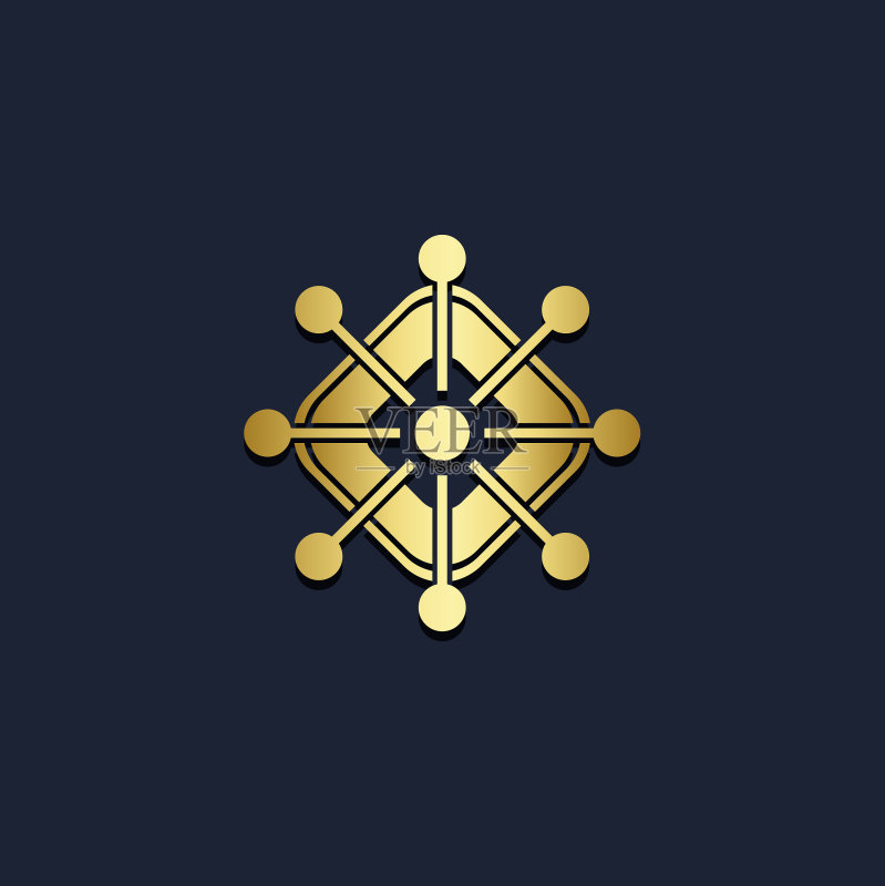 圆形连接正方形金色Logo图标素材