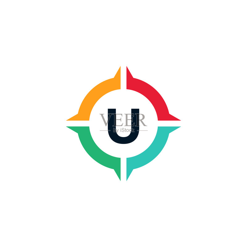 指南针Logo中的彩色字母U设计图标素材