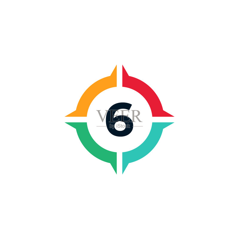 指南针Logo中的彩色数字6设计图标素材