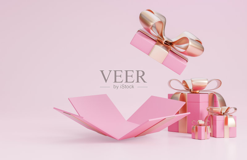 粉色礼盒情人节banner,浪漫装饰3D模型插画照片摄影图片