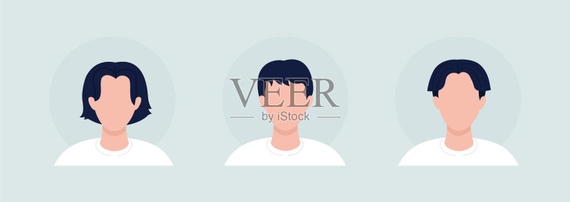 发型各异的青少年男孩半扁平色图标素材