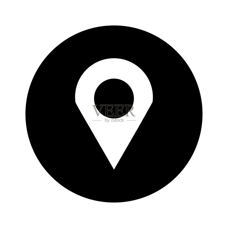 地理定位图标。黑色圆圈。地图符号。App按钮。地理标记。导航概念。矢量图。库存图片。图标素材