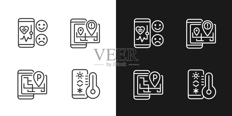 移动应用程序像素完美浅色和深色主题颜色图标集图标素材