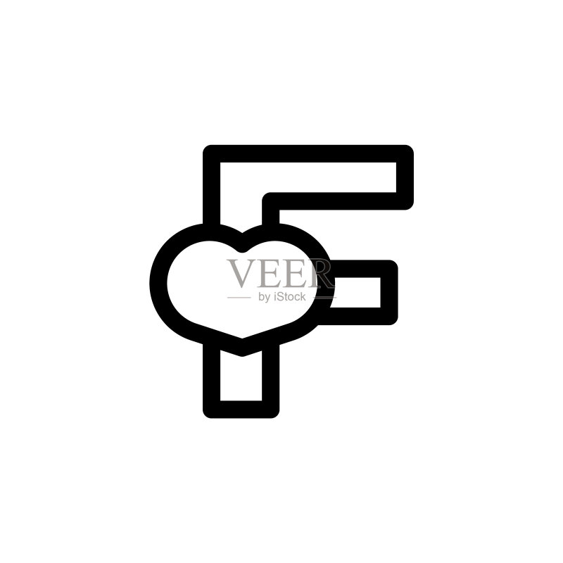 字母F爱心线条风格LOGO图标素材