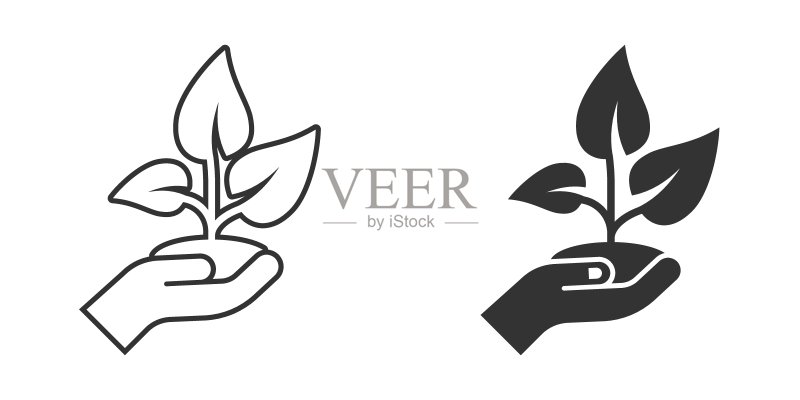 扁平风格的植物图标,花朵发芽矢量图,白色背景隔离,环境保护标志商务概念图标素材