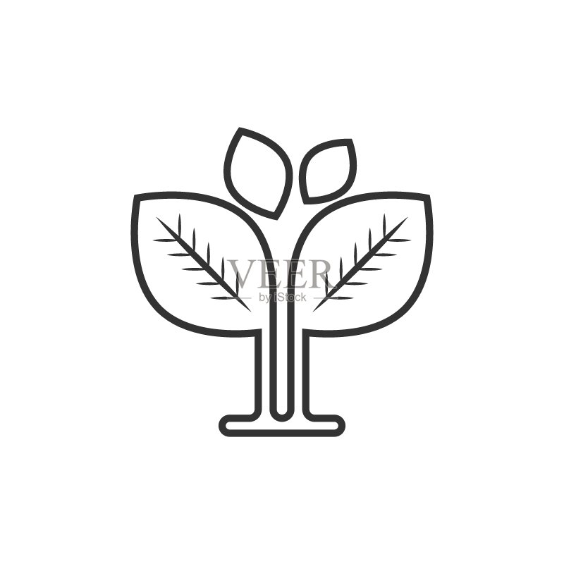 扁平风格的树叶图标。白色背景上的植物矢量素材。花朵标志商业概念图标素材