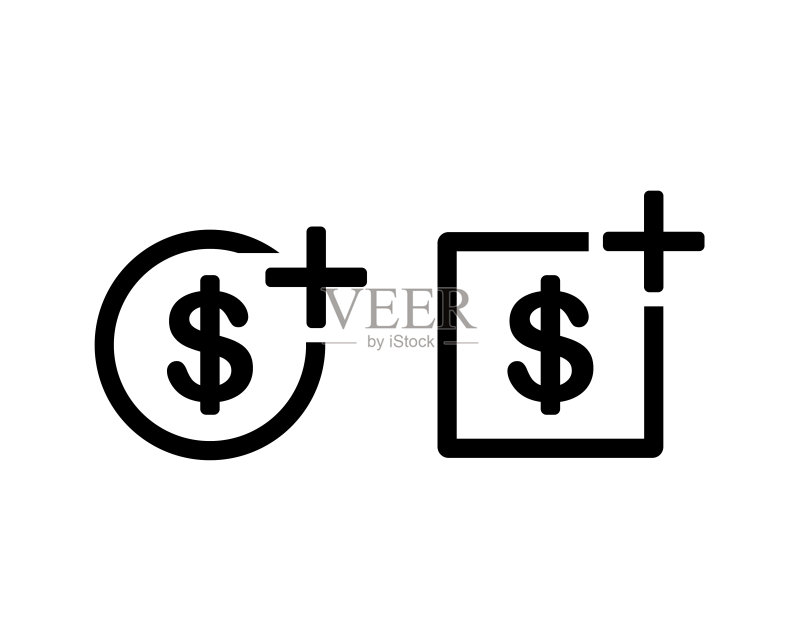带有添加图标的美元货币图标素材