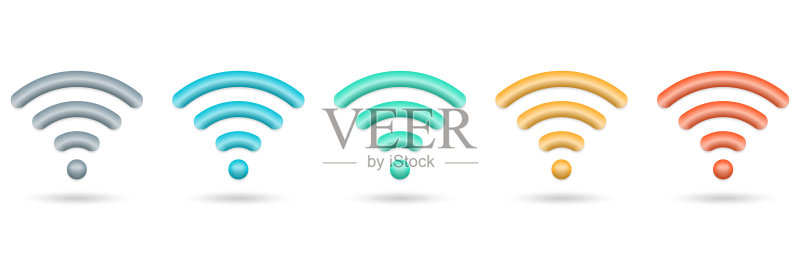 Wifi 3D图标集。无线网络信号符号。互联网标志。Wi-Fi广播概念。矢量图。图标素材