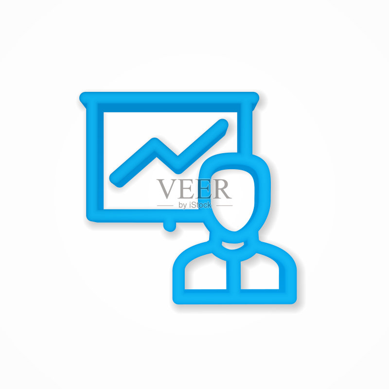 商务人士在会议或演示中,增长图表,市场成功逼真图标。3D线条矢量图。顶视图图标素材