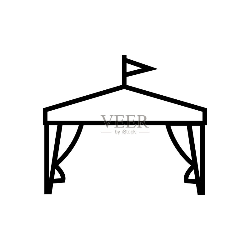 白色背景上的帐篷轮廓线图标图标素材