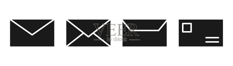 信封图标集。邮件图标,消息符号,信件符号,黑色电子邮件符号矢量素材图标素材