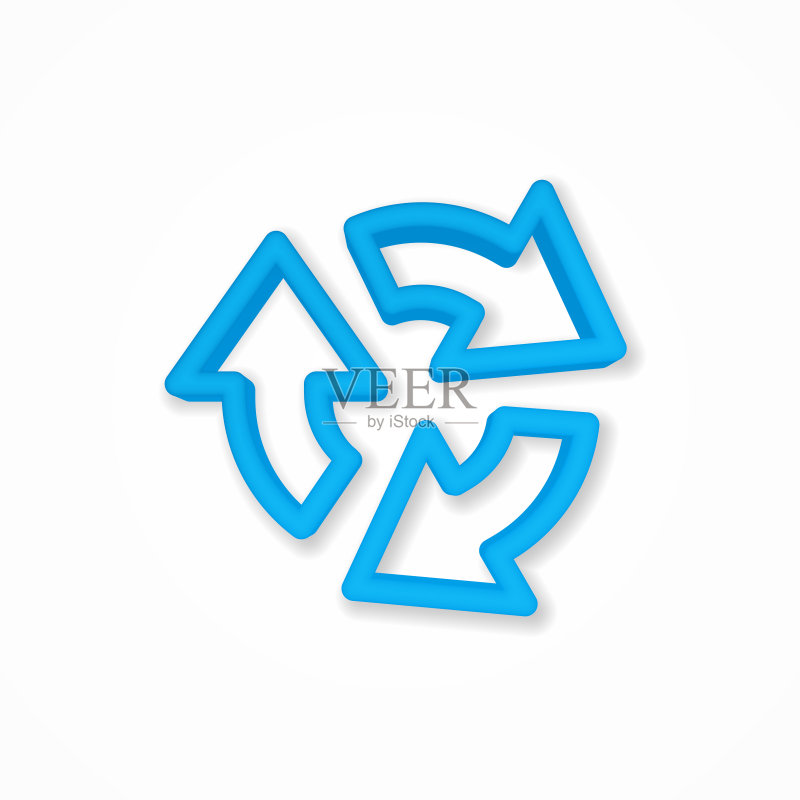 刷新三个箭头旋转逼真图标,3D线条矢量图,顶视图图标素材
