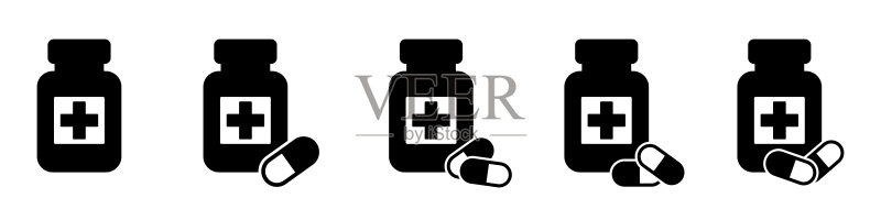 药瓶和药丸黑白图标矢量插图图标素材