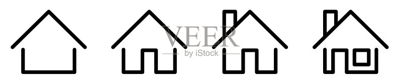 房屋图标集。房屋图标集合。用于应用程序和网站的 Web 房屋扁平图标。矢量素材图标素材
