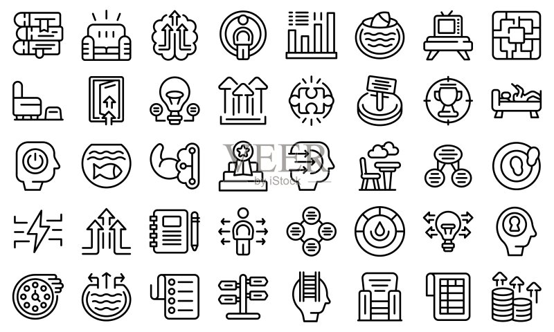 舒适区图标集轮廓矢量图。教练挑战图标素材