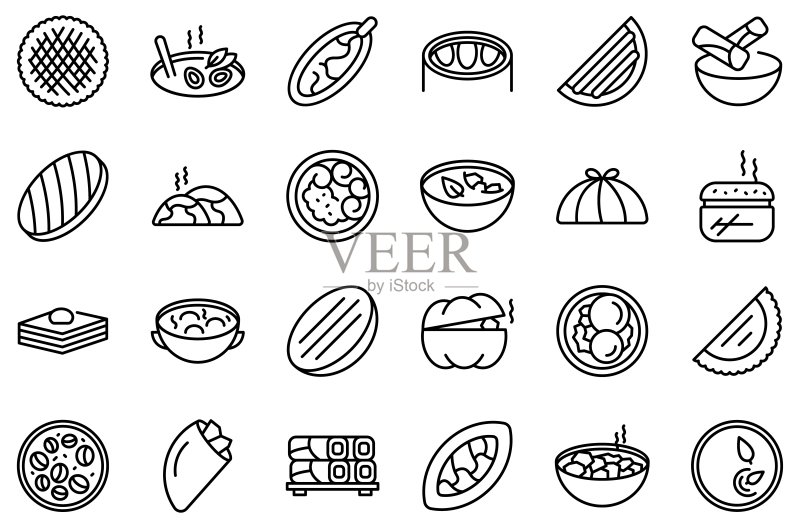 阿塞拜疆美食图标轮廓矢量图,果仁蜜饼文化图标素材