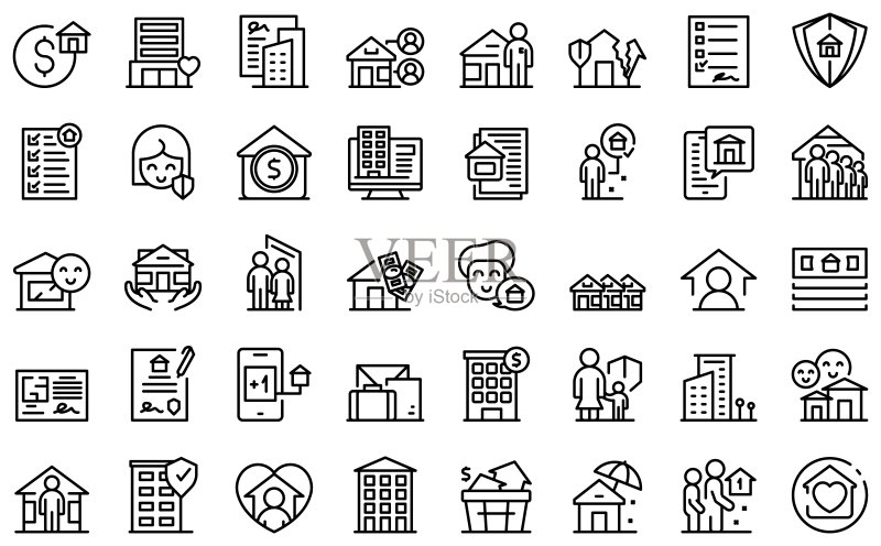 社会住房图标轮廓矢量图,居家办公图标素材