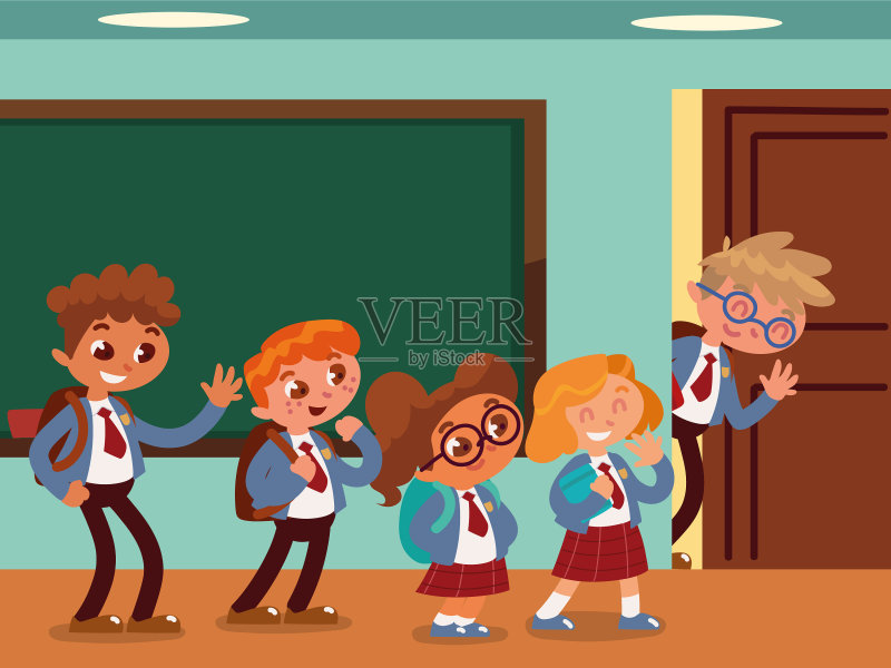 学生在教室里正版插画素材